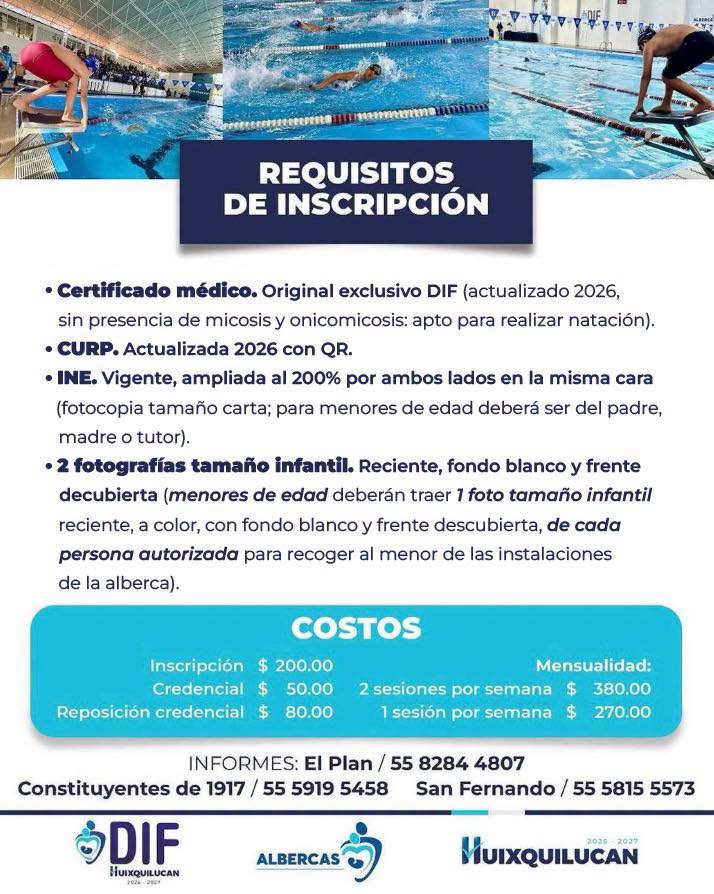 Inscripción a Clases de Natación en Albercas DIF Huixquilucan