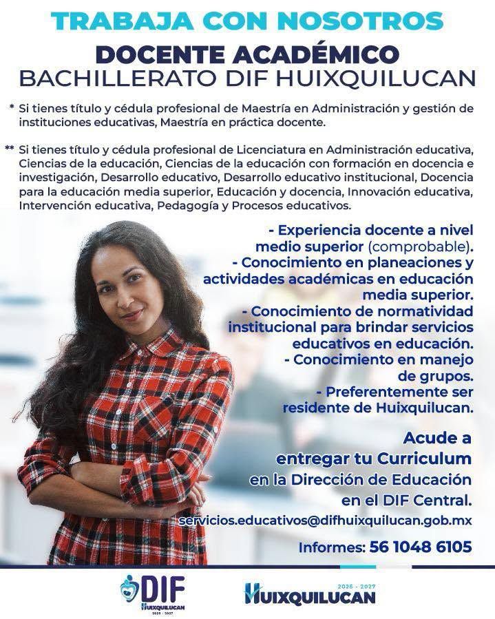 Búsqueda de Docente Académico en Bachillerato DIF Huixquilucan