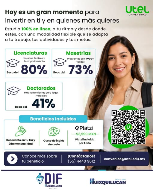 Becas educativas en línea con Utel Universidad para DIF Huixquilucan